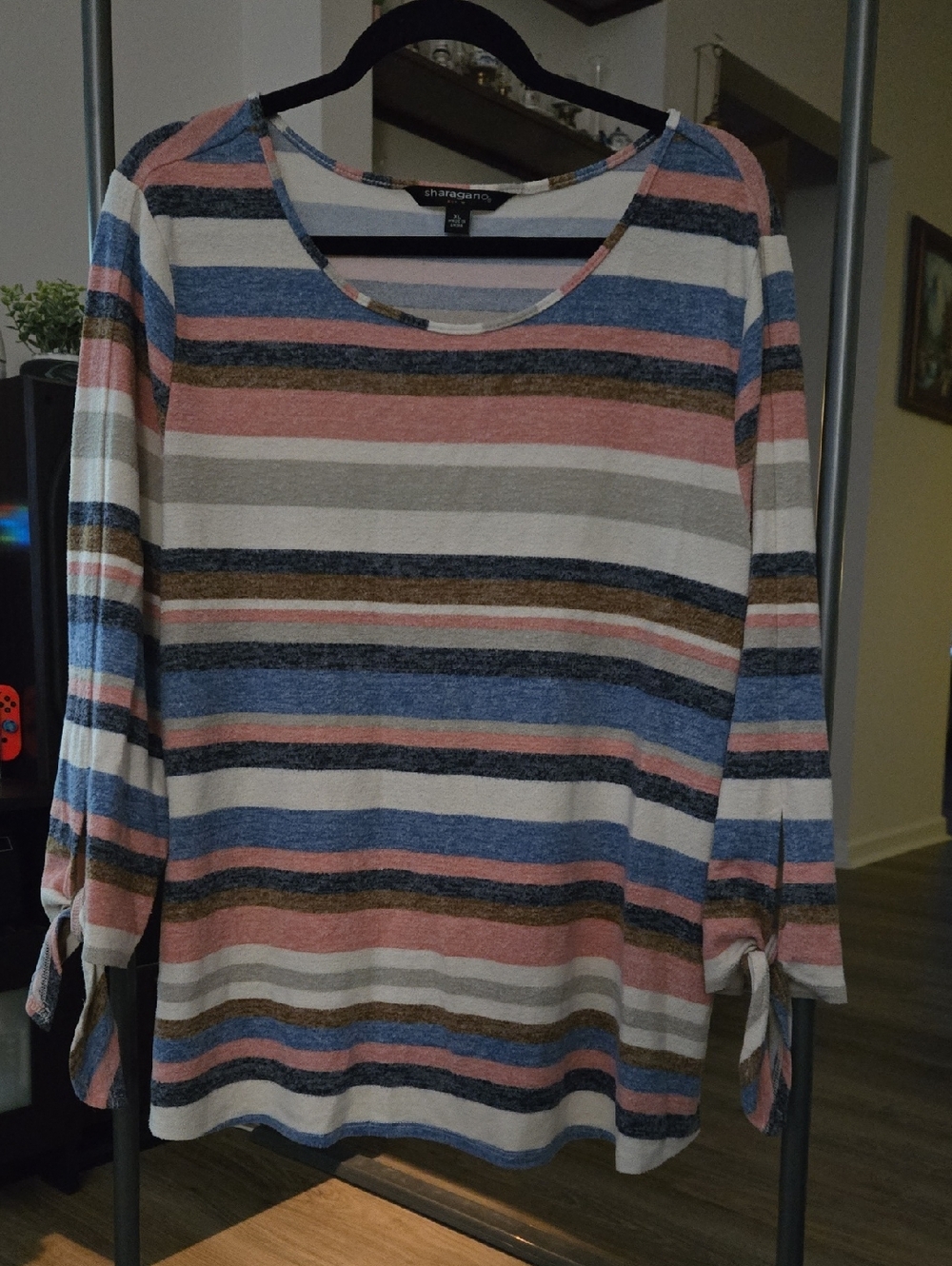 Sharagano Striped Scoop-Neck Long Sleeve Top